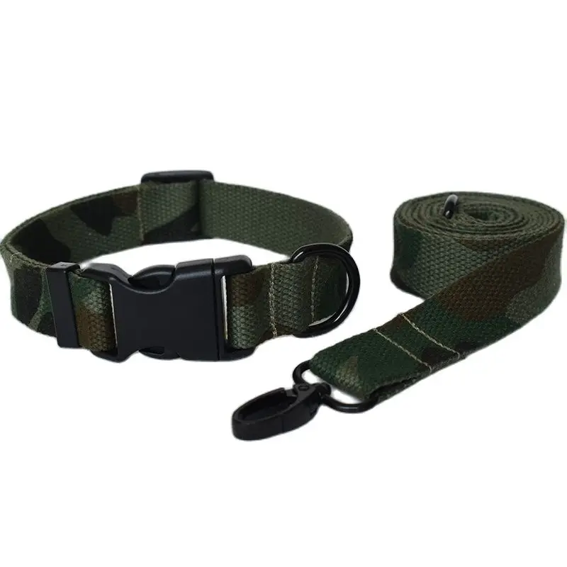 Collar de camuflaje verde personalizado para mascotas, juego de correa para caminar, placa de identificación personalizada para cachorros, grabado ajustable - imagen 2