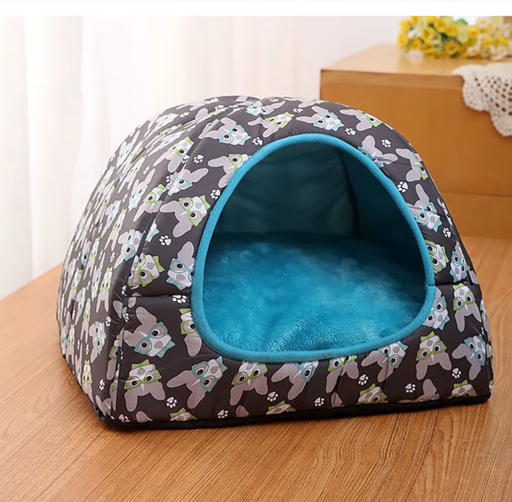 Cama nido para mascotas en modo cueva cerrada