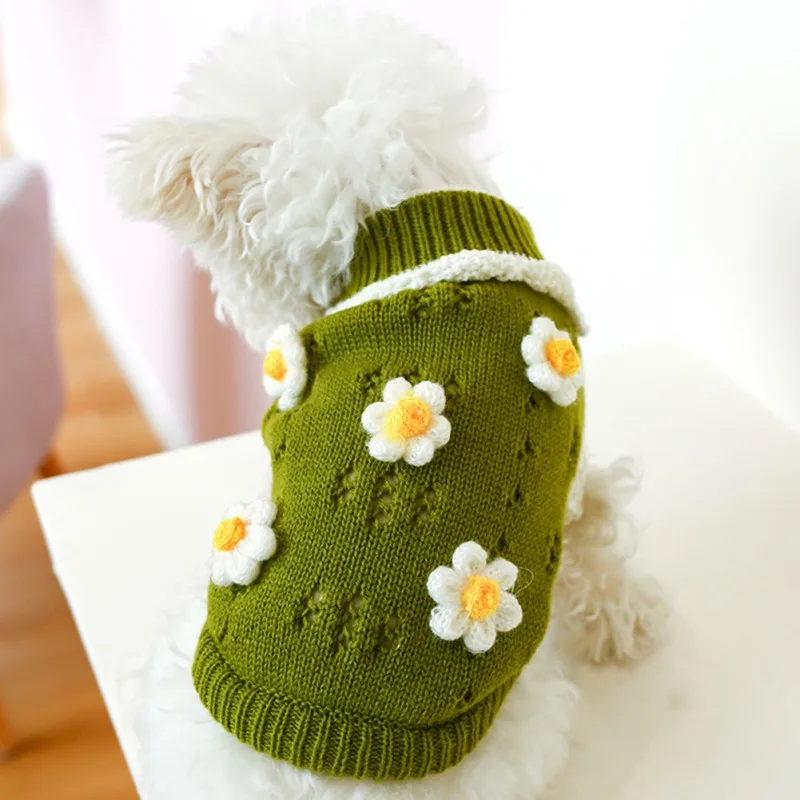 Suéter de invierno para mascotas, ropa para gatos, abrigo para perros, flores, suéter de punto cálido para perros pequeños, Yorkie, Chihuahua, ropa para mascotas - imagen 4