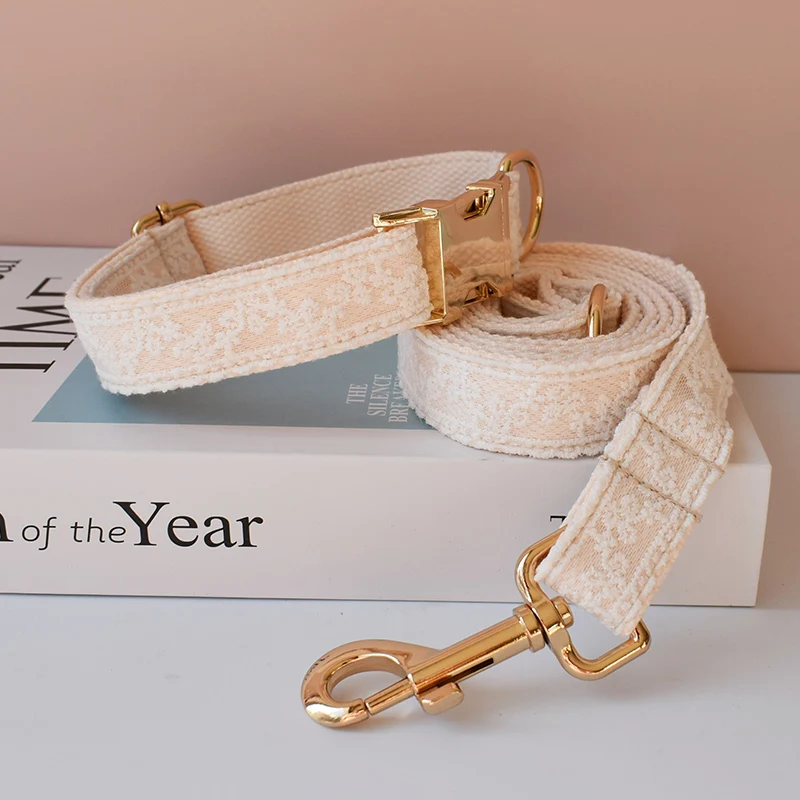 Collar de encaje grabado gratis para perro, conjunto de correa para mascota mediana y grande, accesorios de boda para perro femenino - imagen 3