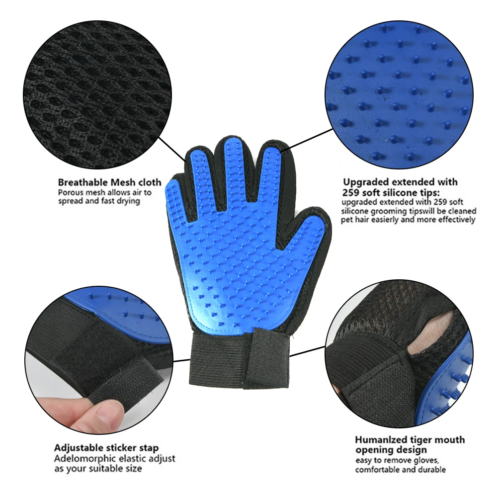Guante de aseo para mascotas, cepillo de silicona para gatos, guantes de pelo Deshedding para perros, suministros de limpieza de baño, peines de animales por - imagen 4