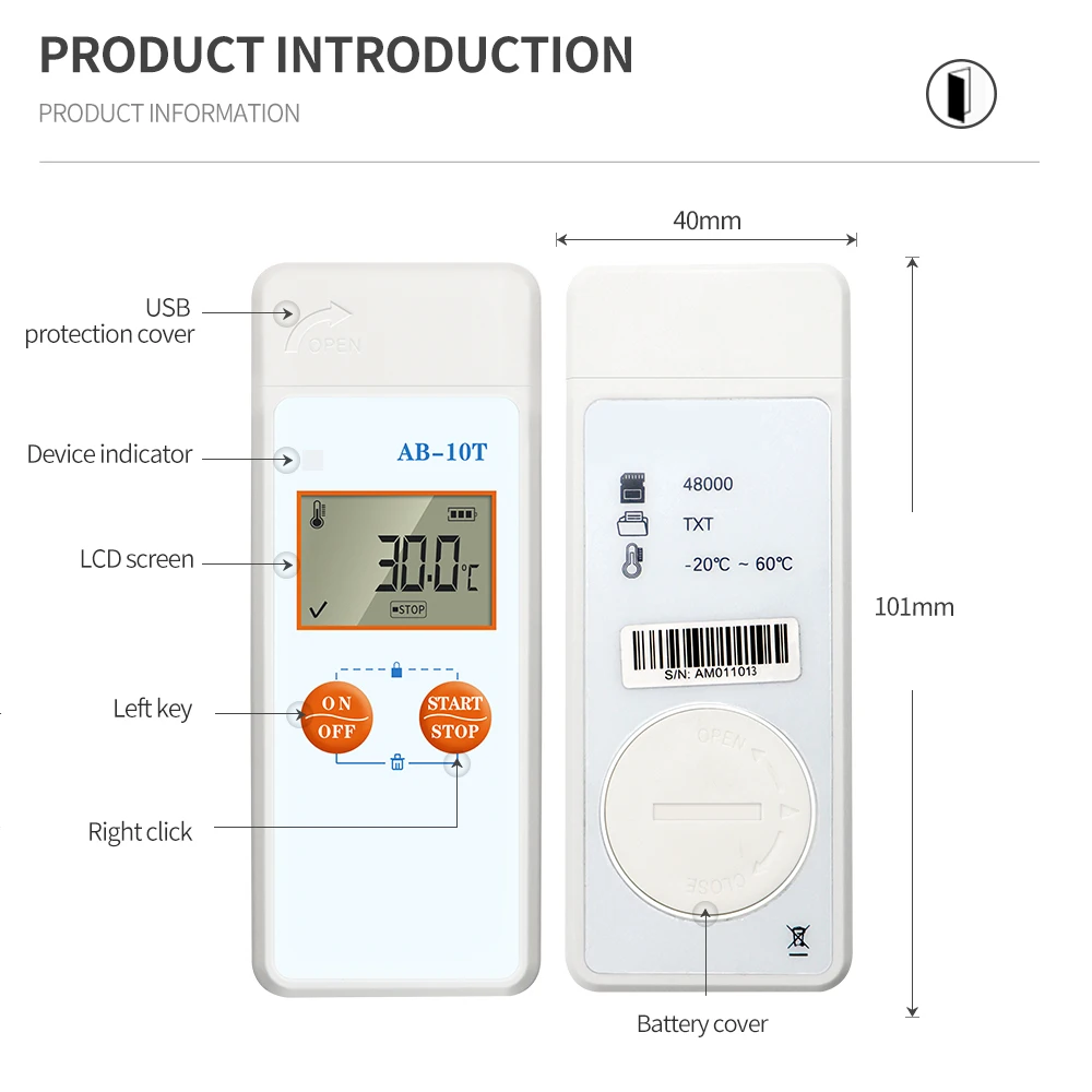 Registrador de datos de temperatura USB AB-10T, Mini registrador de temperatura, pantalla LCD, registrador de datos, termómetro de capacidad de 48000 puntos para medicina alimentaria - imagen 5