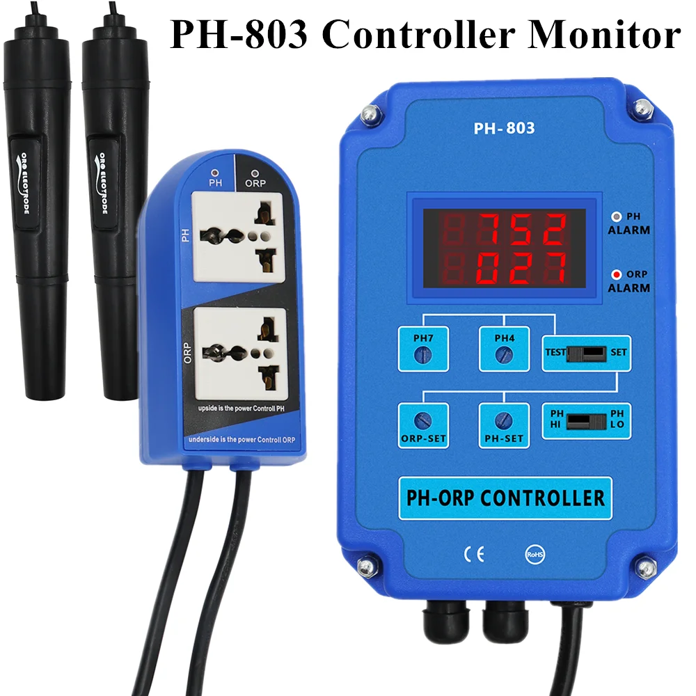 Controlador Digital de PH-803, Monitor de relé de potencia de salida para acuario, piscina hidropónica, Spa, BNC, PH ORP 2 en 1, enchufe europeo y estadounidense