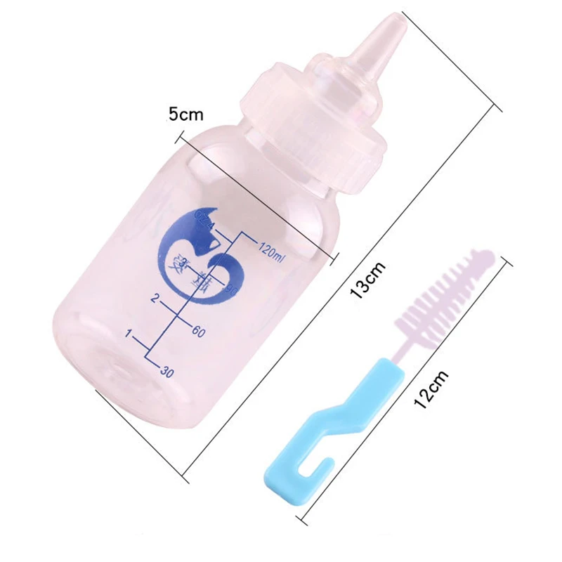 Un biberón con tetina y tapón. La botella parece estar hecha de un material transparente, posiblemente plástico, y tiene marcas de medición en el costado, que indican el volumen de líquido que puede contener.