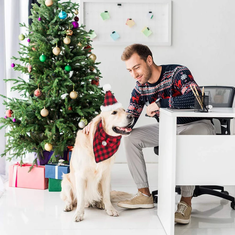 Benepaw-Bandana clásica a cuadros para perro, conjunto de pajarita, accesorios de decoración para disfraz de Mascota de Navidad, para perros pequeños, medianos y grandes, gatos - imagen 5