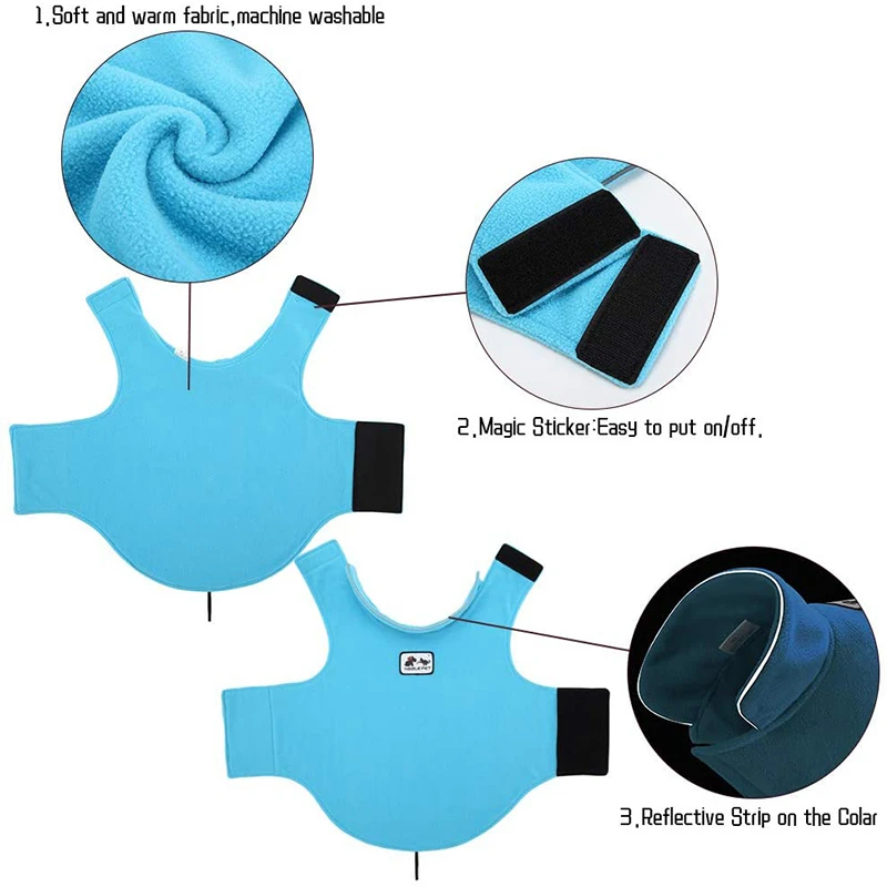 Benepaw-ropa de lana cálida a prueba de viento para mascotas, chaqueta reflectante con agujeros y correa para perros pequeños, medianos y grandes, Invierno - imagen 3