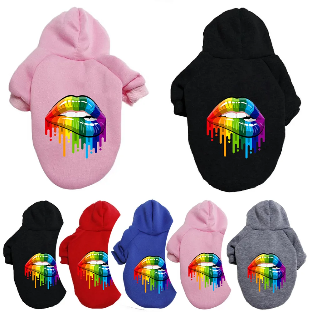 Sudadera con capucha para perro, suéter con estampado de labios coloridos, informal, a la moda, ideal para perros grandes, medianos y pequeños, otoño e invierno, novedad