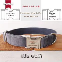 Collar de perro con hebilla de metal grabada MUTTCO, collar con etiqueta de identificación de perro GRIS, placa de identificación de 5 tamaños, suministro antipérdida para mascotas UDC108