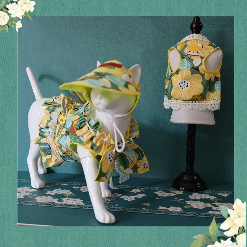 Conjunto de arnés y correa para perros pequeños y medianos, Vestido corto con lazo de perlas para cachorros, estampado Floral de verano, diseño de lujo - imagen 2
