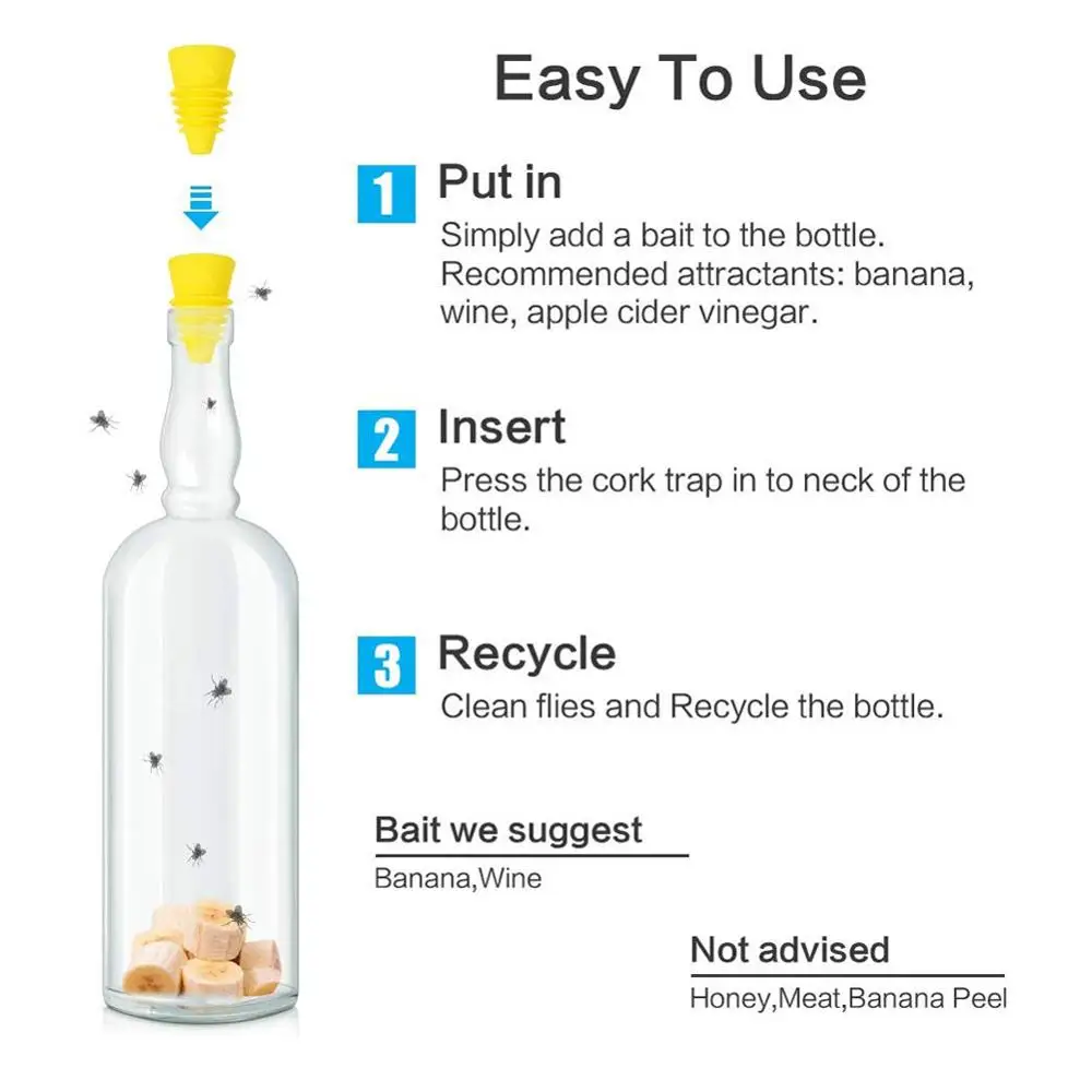 Trampa para moscas Flexible, embudo reutilizable de silicona para Control de plagas, atrapamoscas de frutas, asesino para el hogar, jardín, cocina, 5 uds. - imagen 5