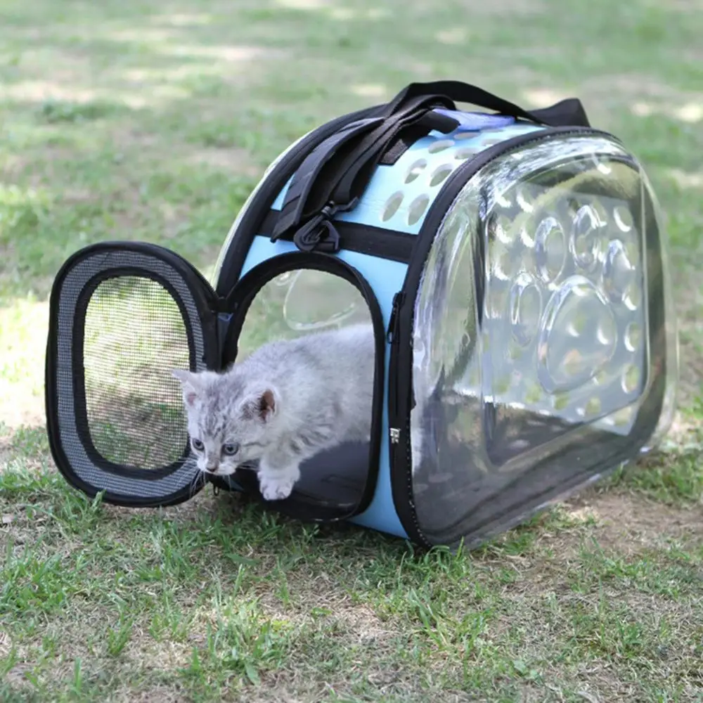 Bolsa de transporte para mascotas al aire libre, bolso de hombro para perros y gatos, portátil, plegable, transparente, de viaje - imagen 5
