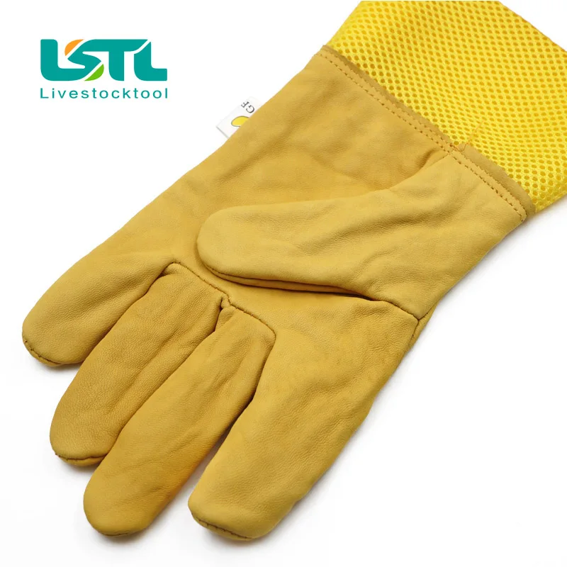 Guantes protectores para apicultor, guantes amarillos de piel de cabra transpirables antiabejas, herramientas protectoras para apicultura, 1 par - imagen 2
