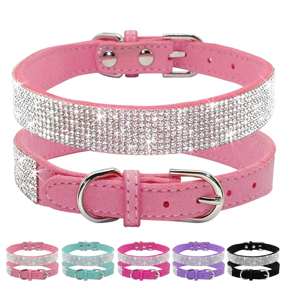Collar de perro con diamantes de imitación, conjunto de collares y correas para perros y gatos de cristal ostentoso, correa para caminar para mascotas, cables ajustables para perros pequeños y medianos - imagen 2