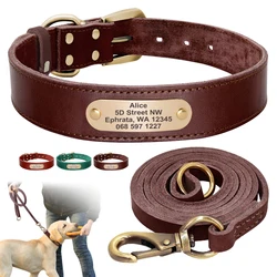 Collar correa juego cuero genuino personalizado perro ajustable