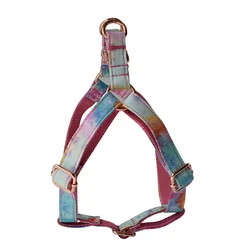 Arnés pecho rosa con placa grabada para Boston Terrier French Bulldog