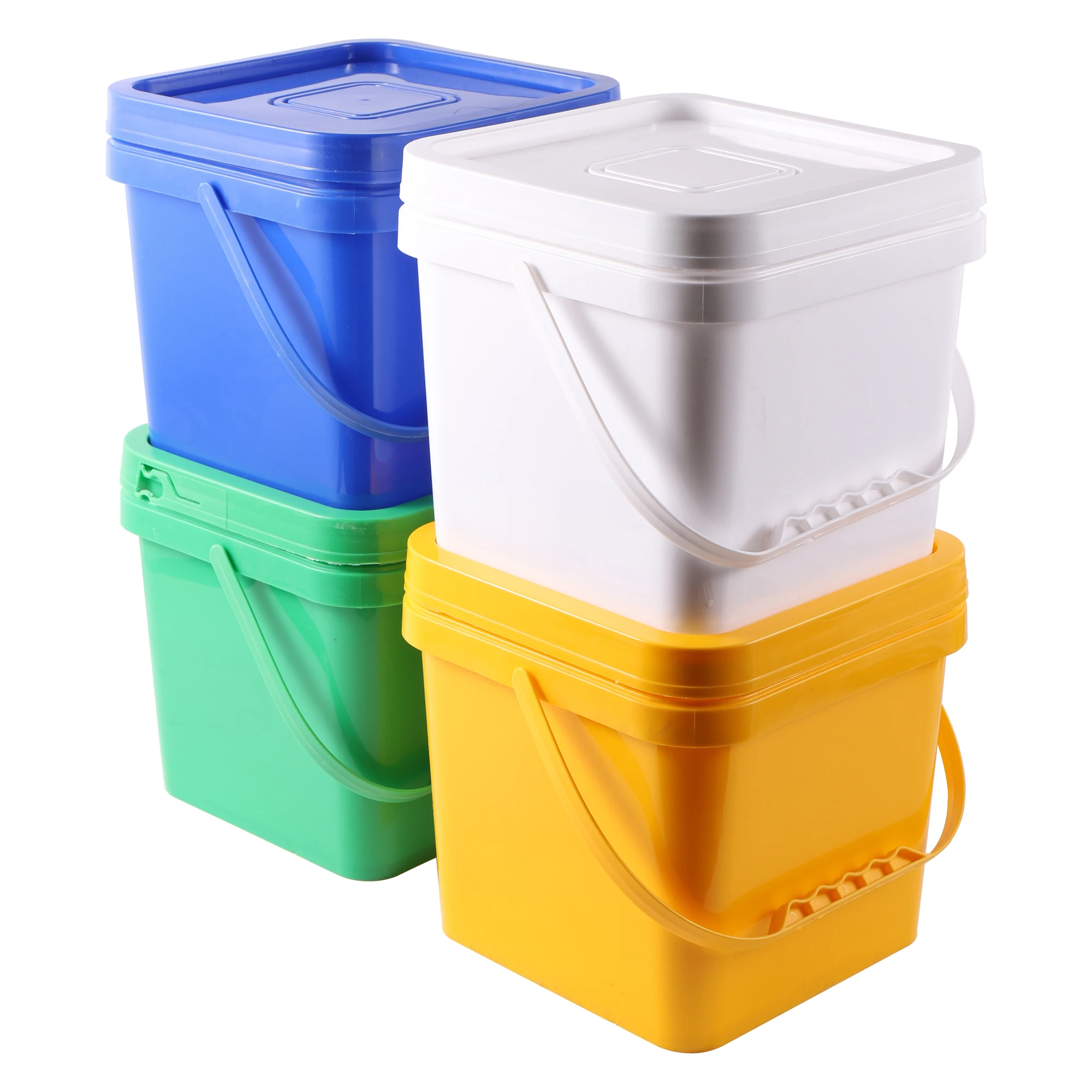 Cubo para beber de pollo y codorniz de 5L con taza para beber, cubo grueso portátil con tapa, cubo cuadrado de plástico para almacenamiento de alimentos para mascotas