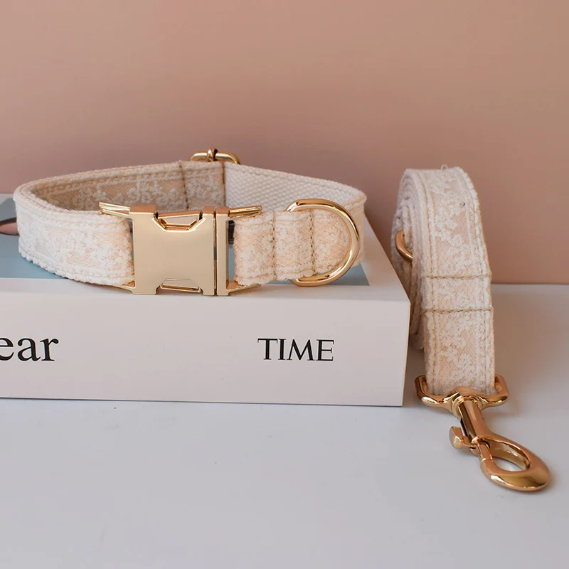 Collar de encaje grabado gratis para perro, conjunto de correa para mascota mediana y grande, accesorios de boda para perro femenino - imagen 5