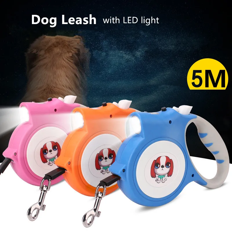 Correa Flexible automática para perros y gatos, cuerda de tracción retráctil con luz LED, 5M - imagen 2