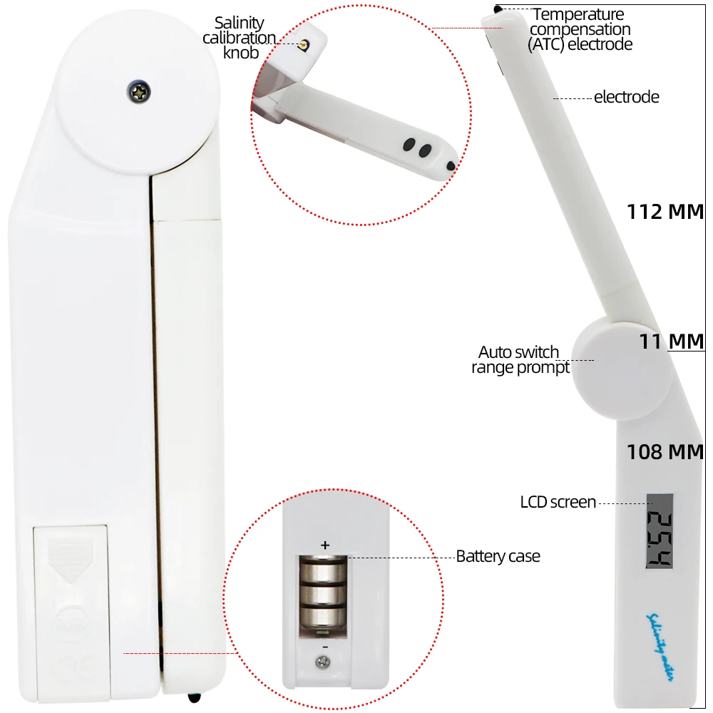 Salinómetro portátil SA-917 Detector de sal 0-100ppt medidor de salinidad pantalla LCD salímetro para agua potable acuario piscina - imagen 3
