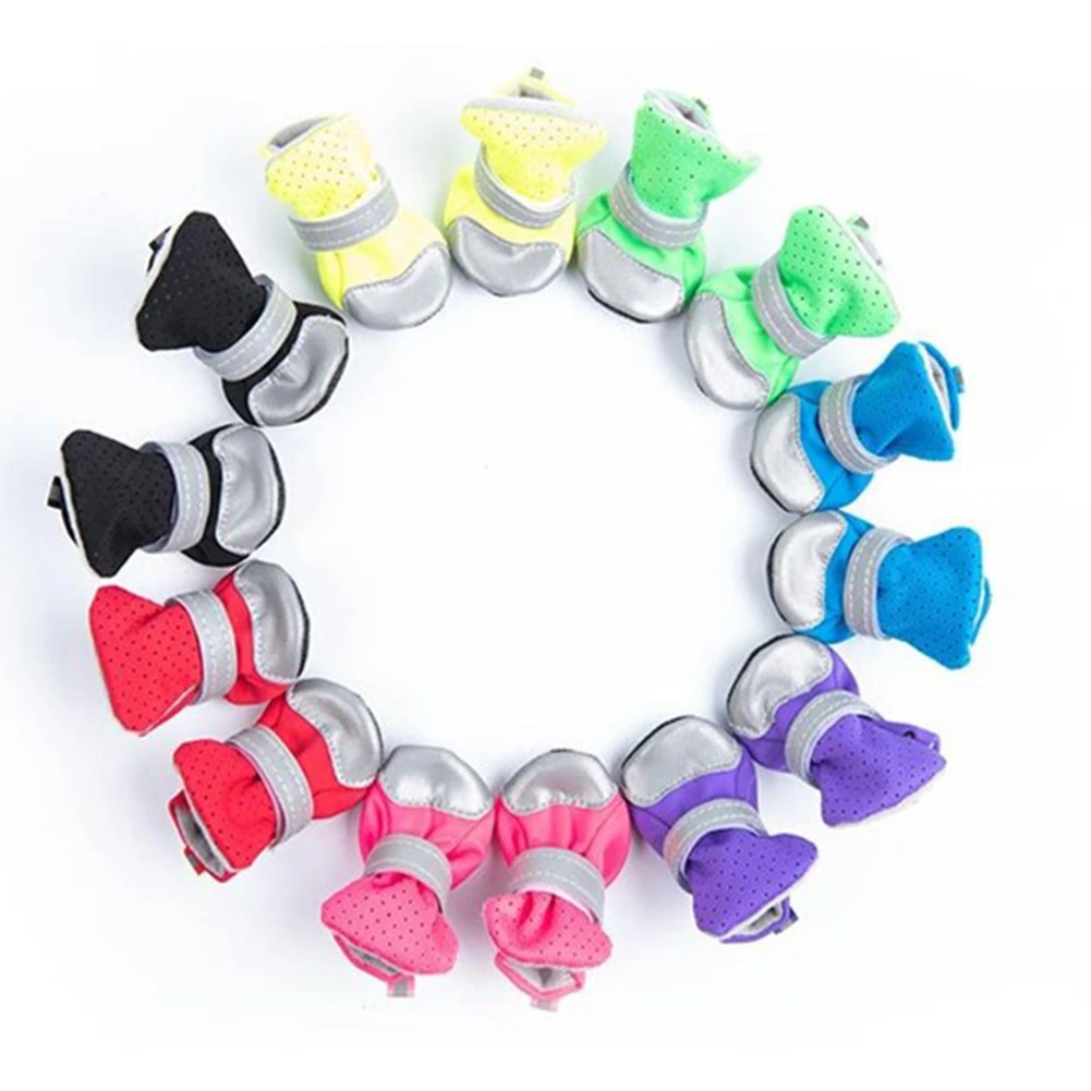 Botas impermeables para perros pequeños y medianos, zapatos reflectantes antideslizantes para exteriores, calcetines de fondo suave para gatos y cachorros, protegen la pata de las mascotas, 4 unids/set - imagen 4