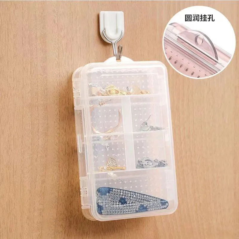 Caja de almacenamiento de plástico transparente de doble separación, organizador de almacenamiento de joyería, caja de cuentas de punto de cruz, pastillero de escritorio con 10 ranuras - imagen 3