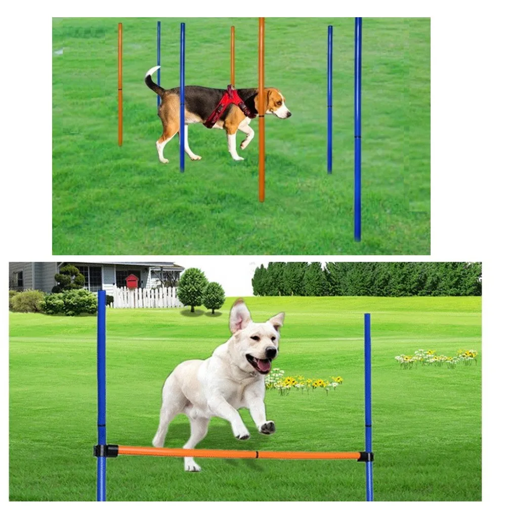 Juego de equipo de agilidad para perros y mascotas, Kit de entrenamiento de obstáculos, varillas de agilidad para saltar, correr, 7 polos de piezas, 60cm de diámetro, entrenador de túnel - imagen 2