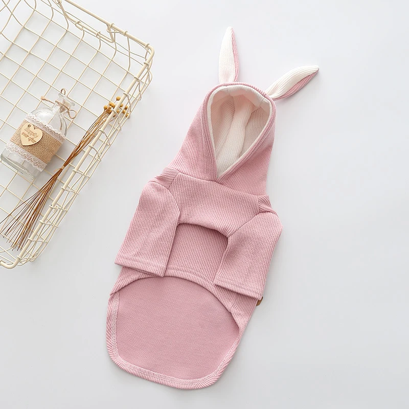 Ropa para mascotas con diseño de Orejas de conejo, abrigo de invierno para perros pequeños, sudaderas con capucha para cachorros y gatos, ropa para perros Pug Bulldog Francés - imagen 5