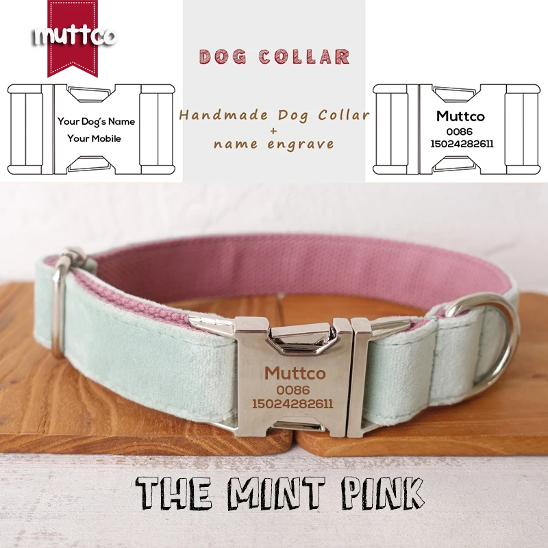 Collar de perro con hebilla de metal grabada MUTTCO, collar con etiqueta de identificación de perro rosa MNIT, placa de identificación de 5 tamaños, suministro antipérdida para mascotas UDC109