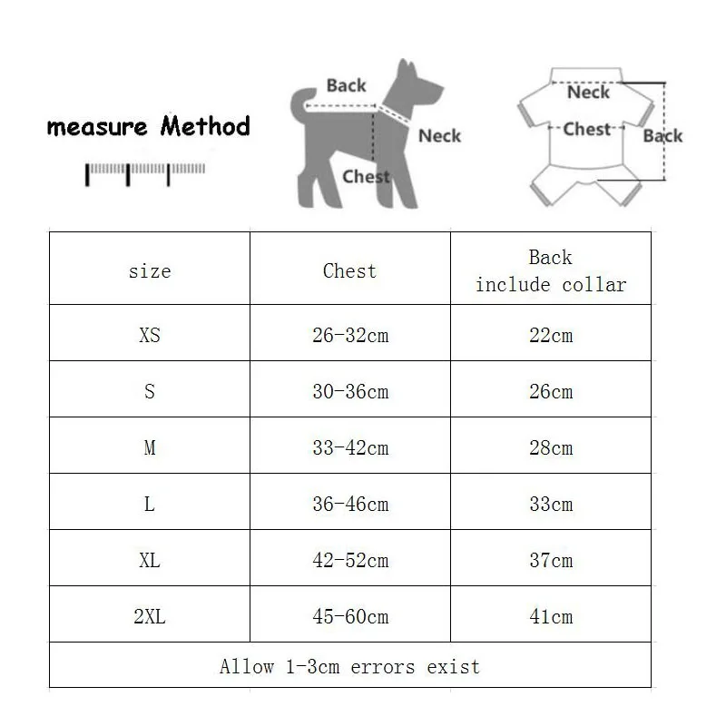 Ropa perros - Tallas disponibles