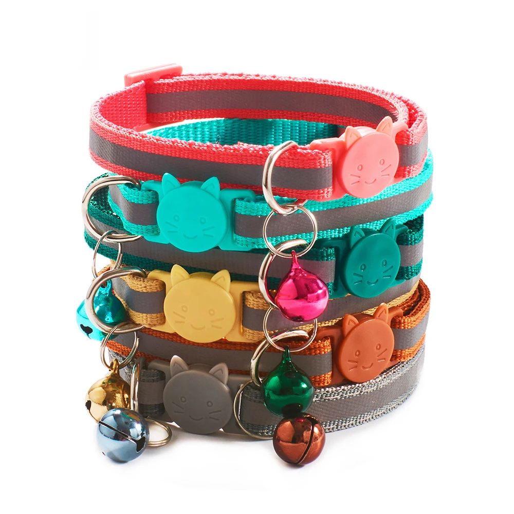 10Pcs Wholesale With Bell Collars Delicate Safety Reflective Nylon Dog Collars Neck Strap Fashion Adjustable Pet Cat Dog Collar - imagen 3