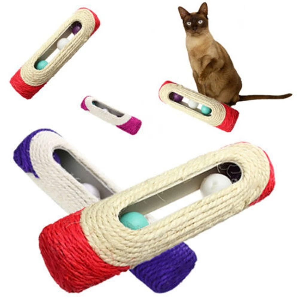 Rascador de juguete para gato, túnel rodante, Bola de Sisal encapsulada, entrenamiento interactivo, rascador, 3 bolas - imagen 2