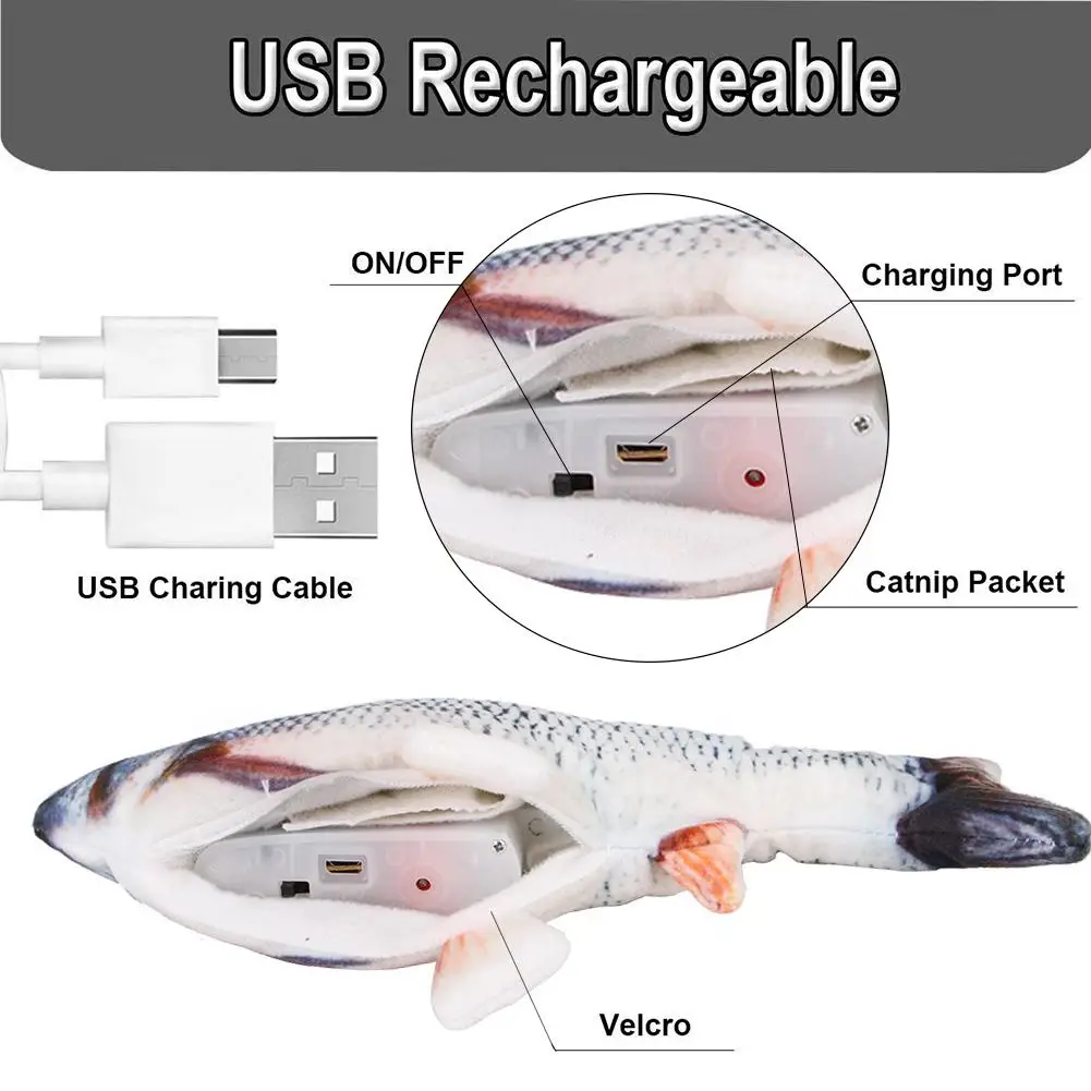 Juguete interactivo para gato, pez flexible con carga eléctrica USB, simulación de baile, salto, movimiento, 30CM - imagen 3
