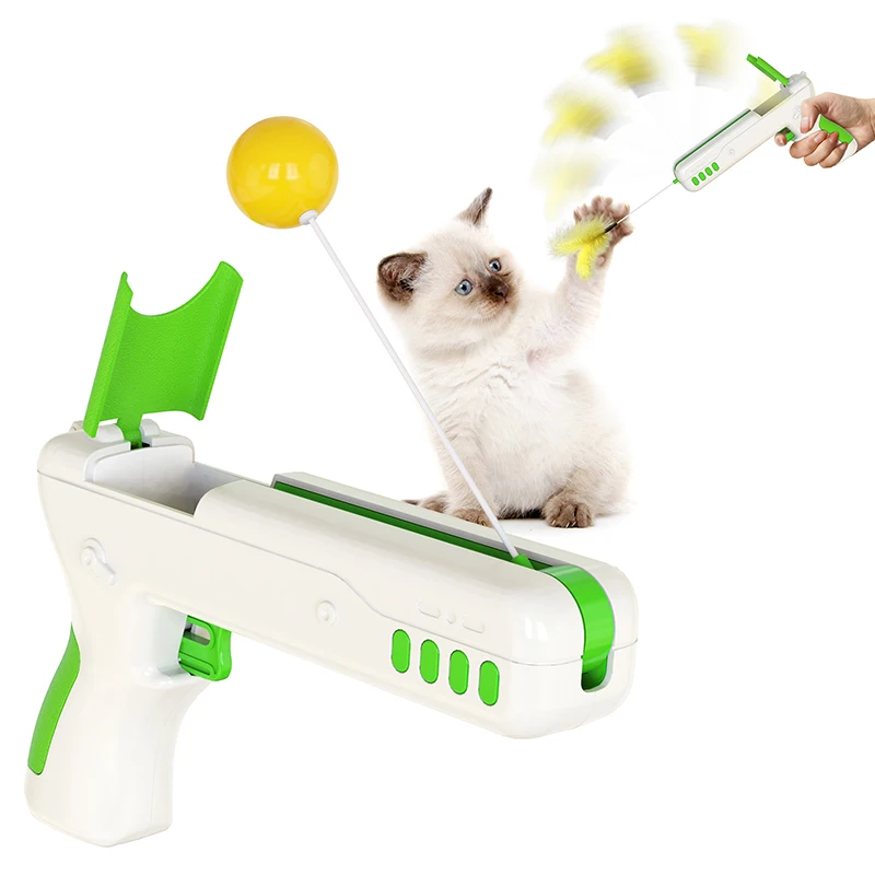 Lanzador de productos para mascotas, Bola de pistola para gatos, palo de catapulta, juguete interactivo, pluma, juegos divertidos, pista para rascar gatos, juguetes de poda de hierba - imagen 3