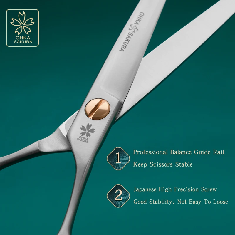 Tijeras profesionales de belleza para mascotas, tornillo grande ranurado VG10, Material importado 7,0 7,5 8,0, cizalla directa integral para el cuidado - imagen 5