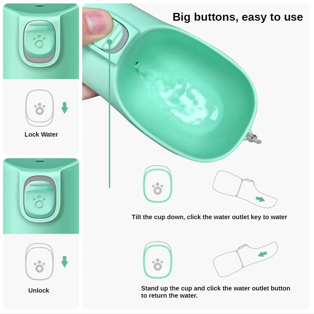 Botella de agua portátil de viaje para mascotas, tazón para perros pequeños y grandes, tazón para caminar al aire libre, tazón para beber para cachorros y gatos, suministros para perros - imagen 4