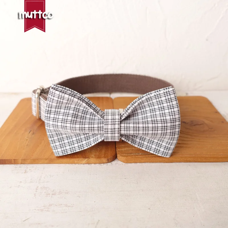 MUTTCO vende al por menor collar de perro de diseño propio WHITE TINY PLAID hecho a mano poliéster satinado y nylon 5 tamaños collar de perro UDC102 - imagen 5