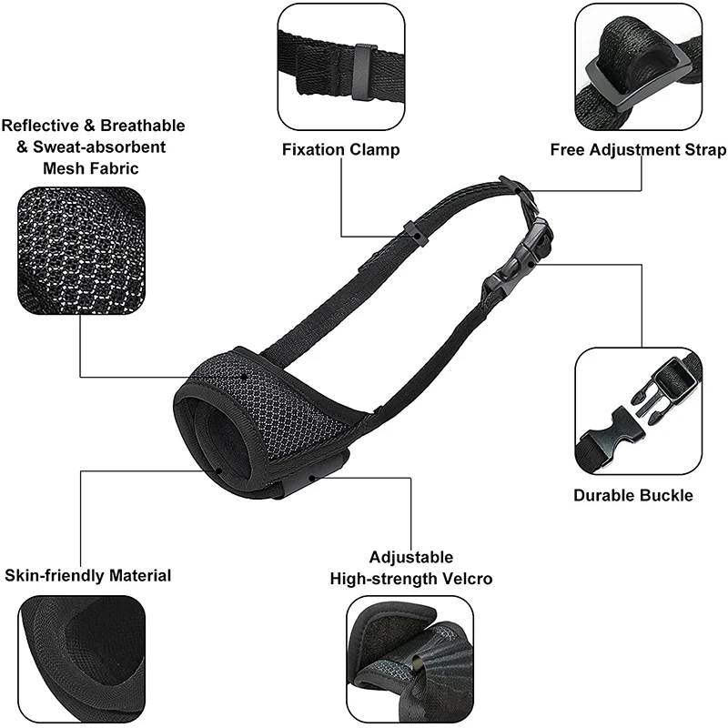 Benepaw-bozal de malla de nailon suave para perro, cubierta reflectante transpirable para mascota, para perros pequeños, medianos y grandes, evita morder y ladrar - imagen 3