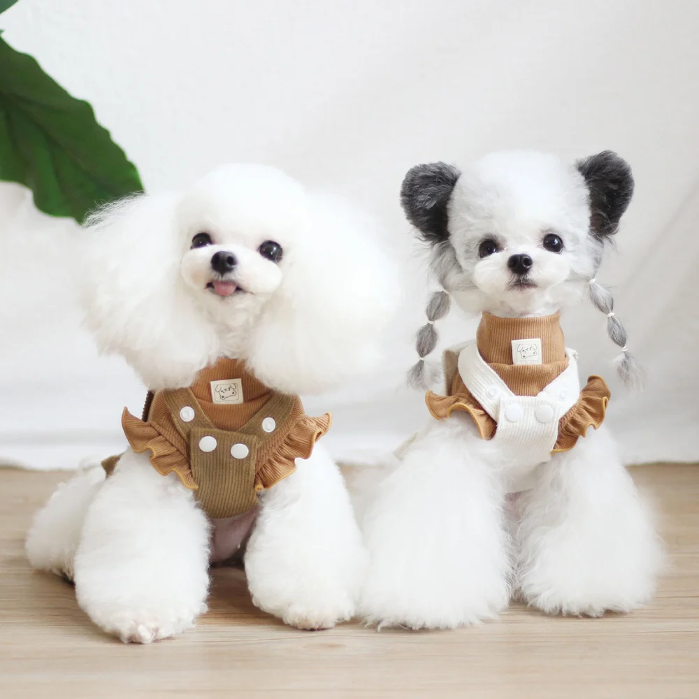 Falda con tirantes de oso para mascotas, ropa para gatos y perros, mangas voladoras, Base de pana, Linda falda de princesa, ropa para mascotas, Otoño e Invierno - imagen 4