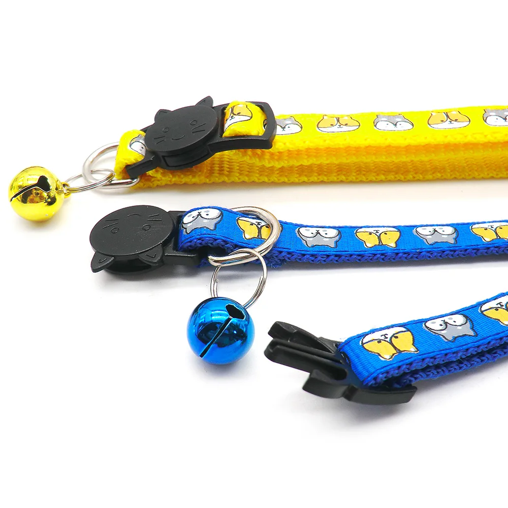100 Uds Collar de perro gato con campana estampado de dibujos animados correa para el cuello gatito cachorro gato Collar de mascota ID hebilla de plástico ajustable suministros para mascotas - imagen 4