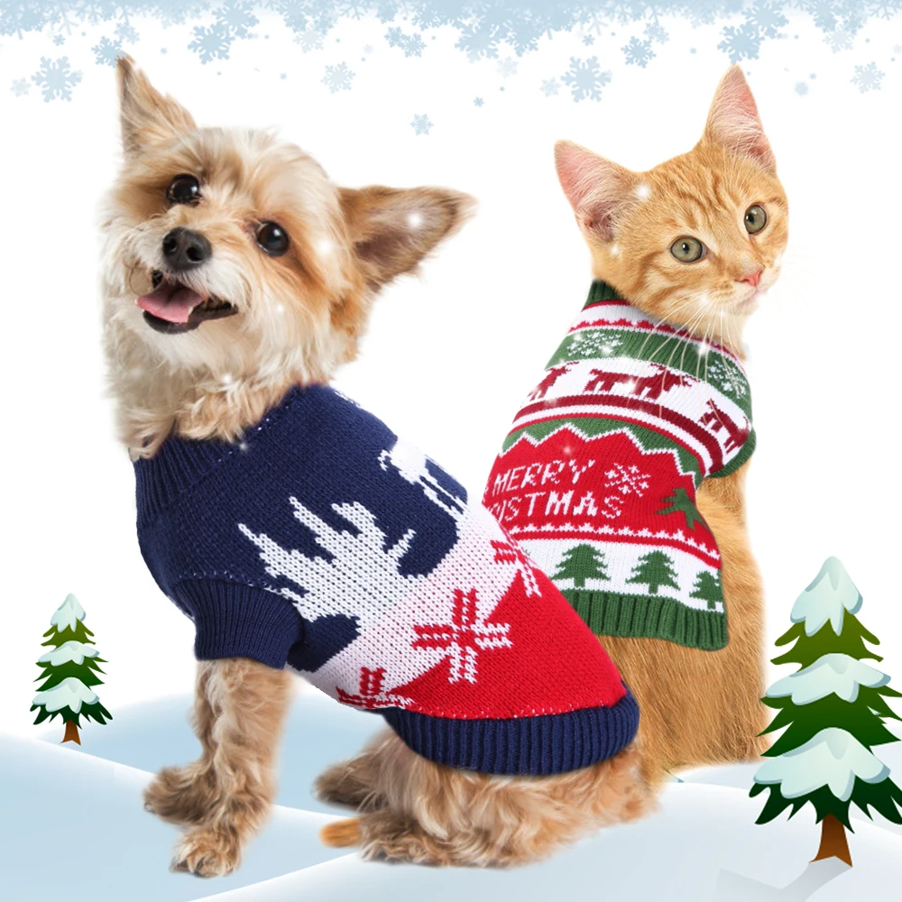 Suéter navideño para mascotas, ropa cálida de invierno para perros pequeños y medianos, traje de punto para cachorros y gatitos