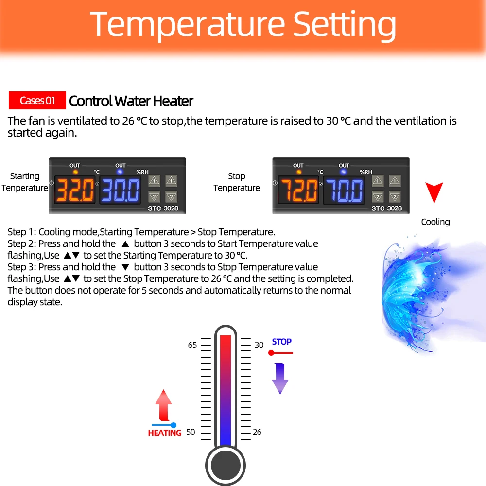 Controlador de temperatura y humedad para el hogar, termómetro, higrómetro, interruptor de Control, STC-3028, 12V, 24V, 220V, 40% de descuento - imagen 5