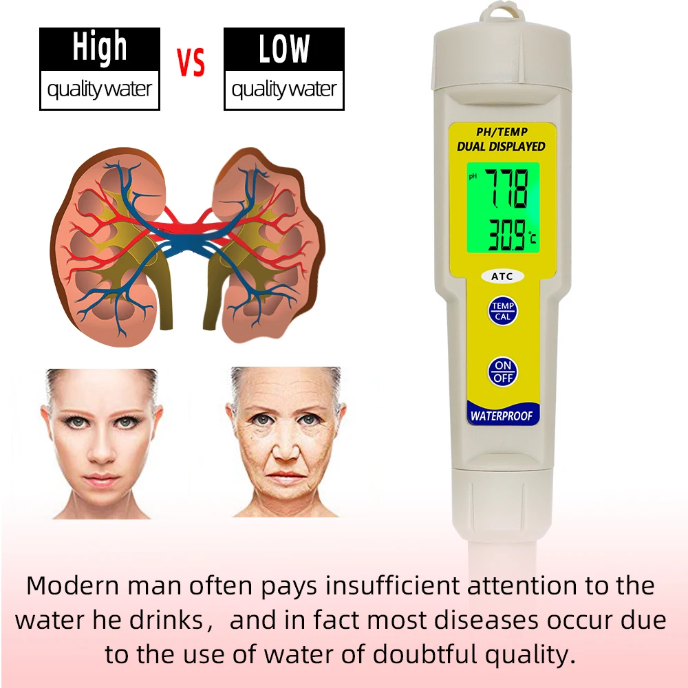 Medidor de PH de alta precisión 2 en 1, probador de calidad del agua, Detector de temperatura de PH, ATC, medidor de acidez impermeable, pluma de prueba de PH para piscina de acuario - imagen 4