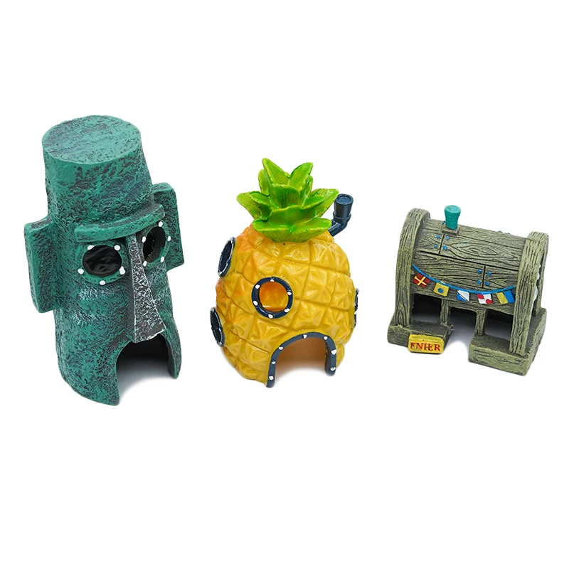 Casa de piña para acuario Krusty Krab Octopus, cabeza de Isla de Pascua, dibujos animados, accesorios para pecera, suministros, 3 estilos - imagen 2