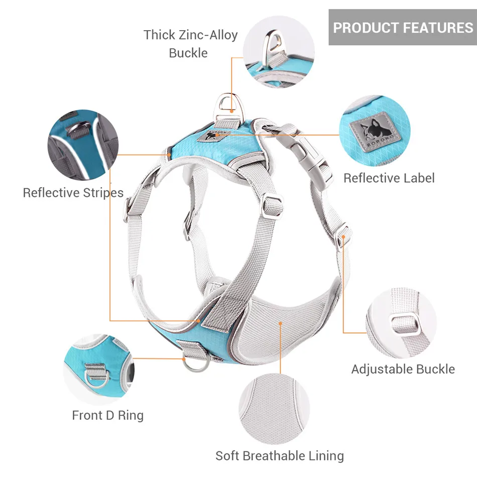 Arnés suave reflectante para perros pequeños y medianos, sin tirones, ajustable, para mascotas, Boston Terrier, Bulldog francés - imagen 2