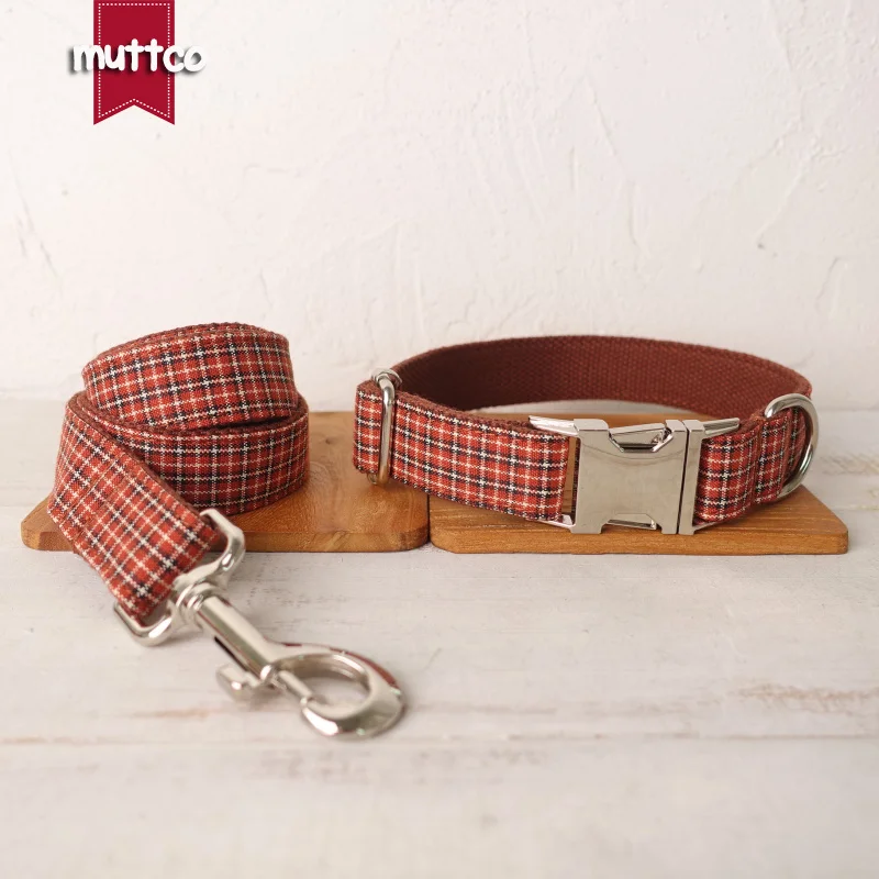 MUTTCO vende al por menor collar de perro de diseño propio PLAID GENTLE hecho a mano poliéster satinado y nylon 5 tamaños collar de perro UDC103 - imagen 4