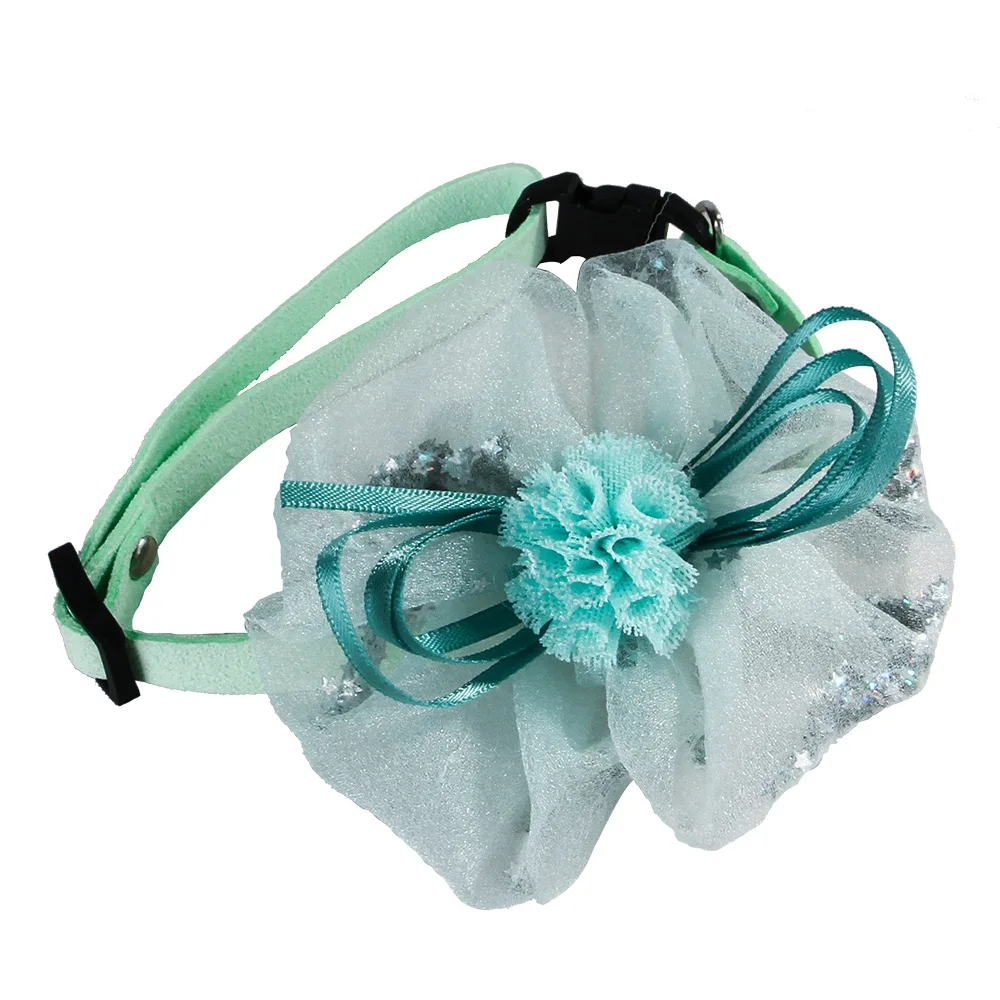 Collar de cuero con lazo y flores para mascotas, Collar ajustable de tela de alta calidad para perro y gato, pajarita, productos para mascotas - imagen 5