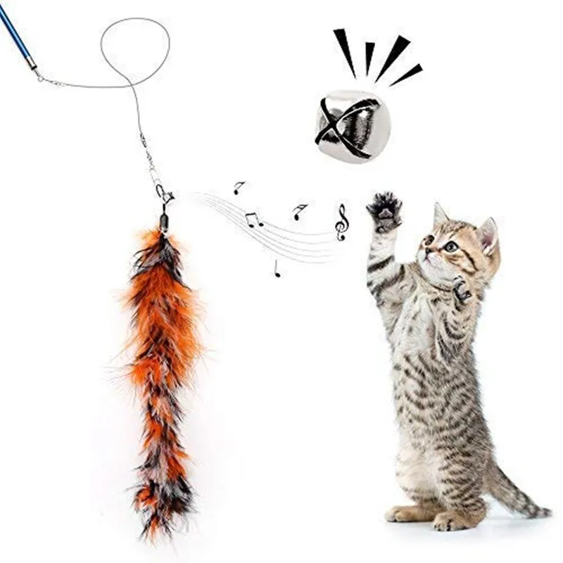 Juguete interactivo de plumas para gatos, palo de teaser de plumas, varita retráctil para mascotas, campana de plumas, recambio, producto receptor de repuesto para gatito - imagen 3