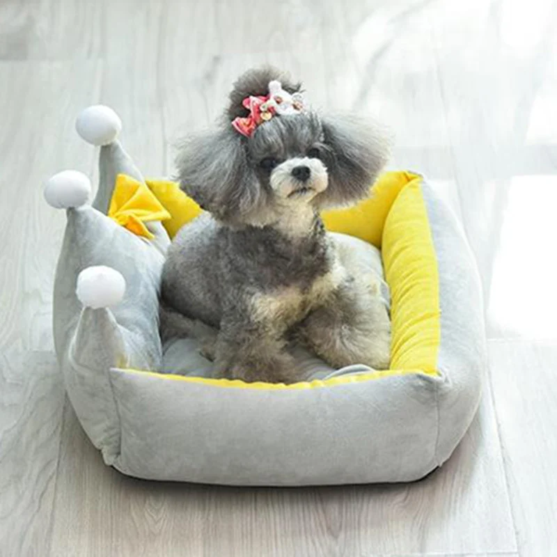 Camas de princesa con forma de corona para Mascotas pequeñas, sofá cálido de invierno para cachorros y gatos, suministros extraíbles para Mascotas, Shih Tzu Yorkies - imagen 4