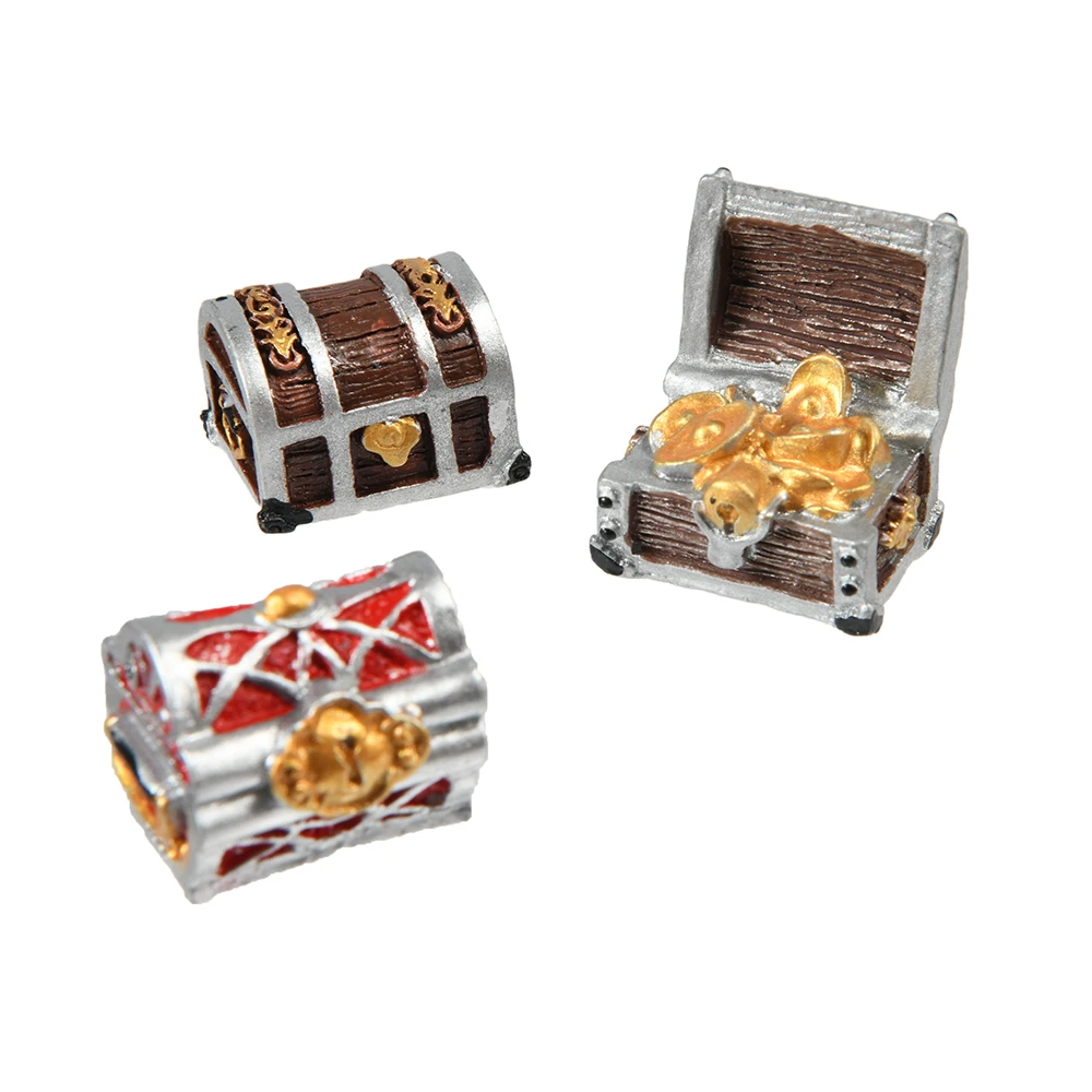 Caja de Cofre del Tesoro, decoración de acuario creativa antigua para pecera, paisaje, pirata, adornos de monedas de oro, decoración de resina - imagen 3