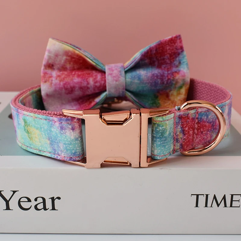 Perro de mascota gato Arco Iris impresión Collar Correa con arco Bling Pet correa para el cuello perrito francés Bulldog perros en polvo Fondo 01 - imagen 5